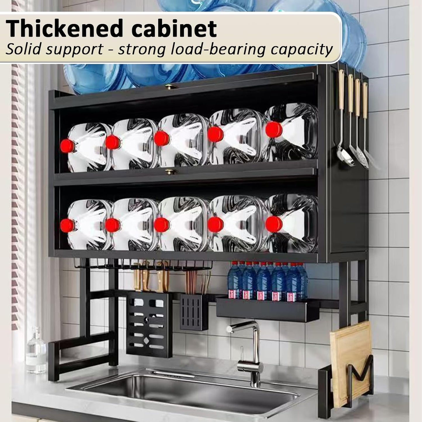 Dish Drying Rack 4 Tiers with Cover, Keep Kitchen Sink Shlef Organized Space-Saving Dish Drying Rack, for Dishes, Glasses, Bowls, Cutlery (black, W-33.5)