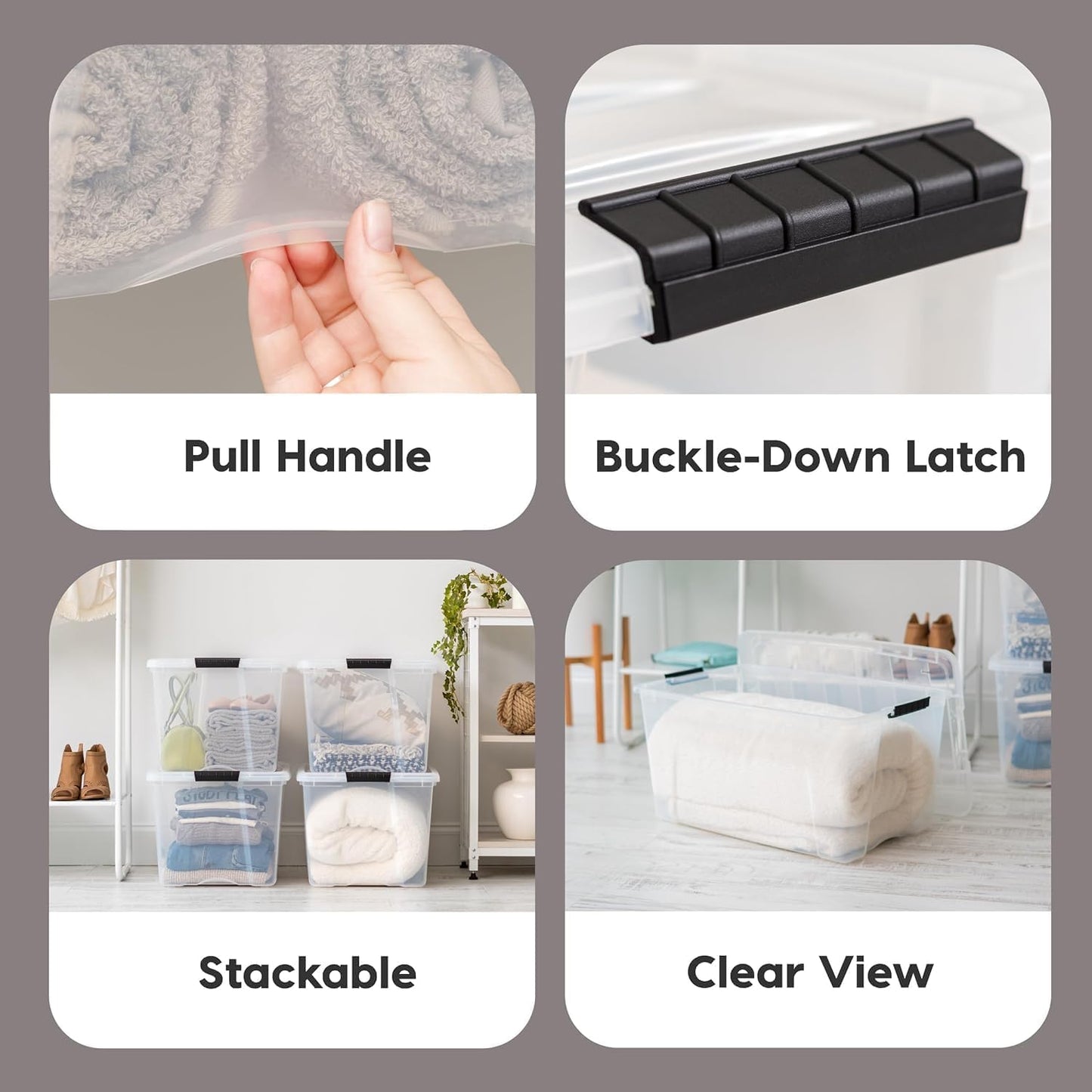 IRIS USA 94 Qt Stackable Plastic Storage Bins with Lids, 2 Pack - BPA-Free, Made in USA - See-Through Organizing Solution, Latches, Durable Nestable Containers, Secure Pull Handle - Clear