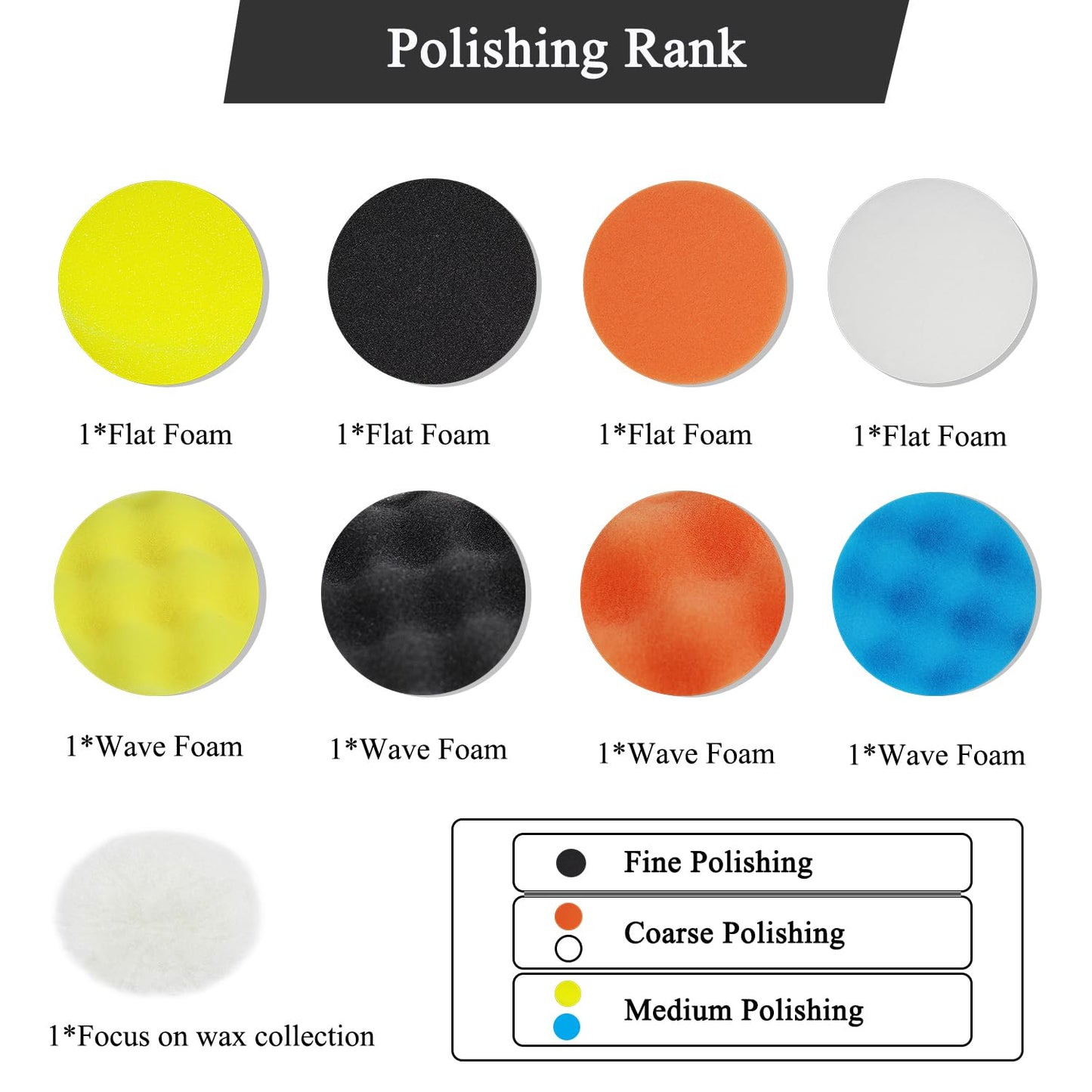 Car Polishing Buffing Kit 3Inch Drill Buffing Pad Buffing Pads, Wool Pads, Drill Attachments, Polishing & Buffing Wheels. for Headlights & Car Body. 11 Pcs Car Foam Car Wax & Buffer Kits