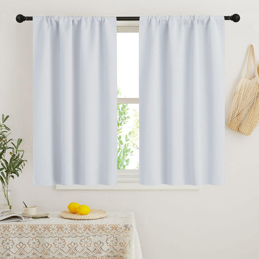 RYB HOME 45 inch Curtains for Kitchen Room Darkening Privacy Mini Curtain for RV Camper Bathroom Small Window, Width 34 x Length 45 inch, 2 Panels Set, Greyish White