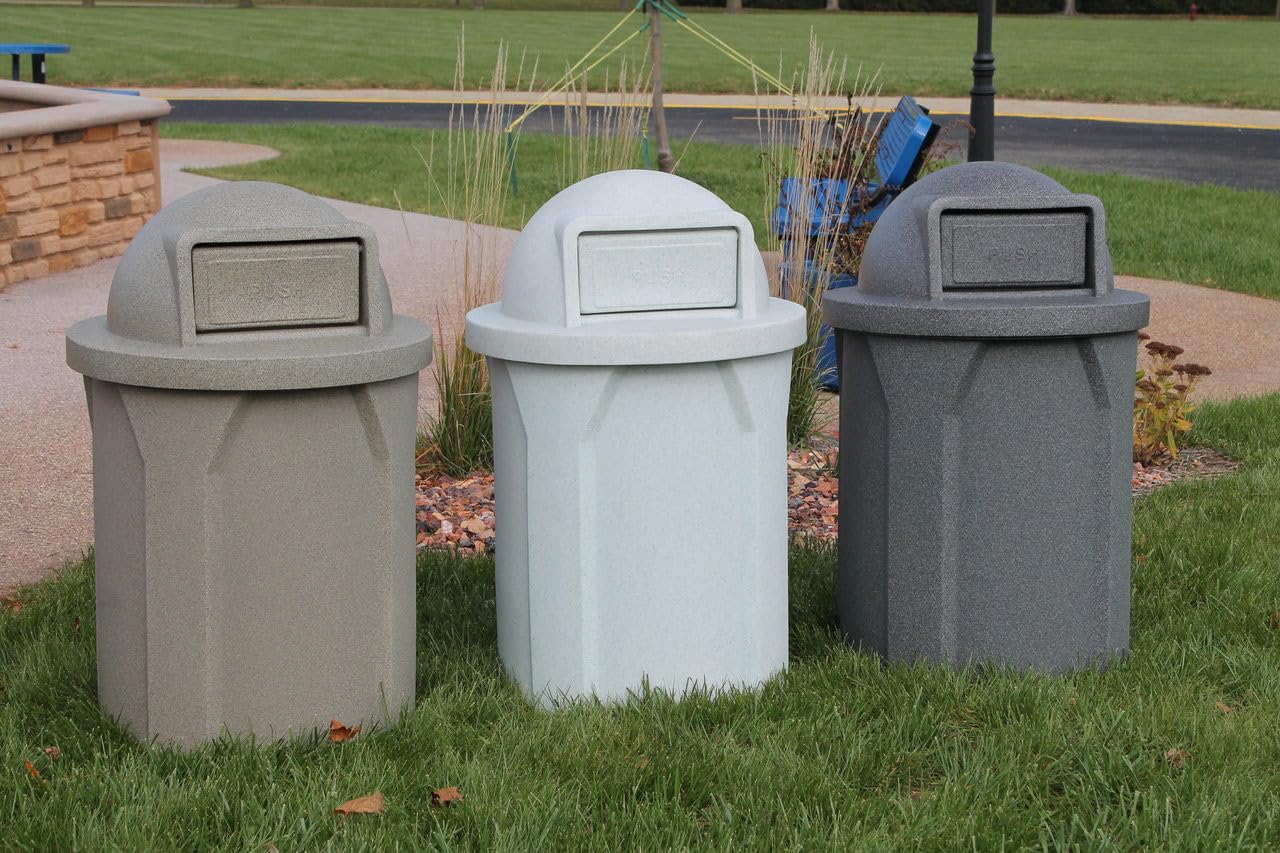 42 Gallon Circle 100% Recycled Plastic Heavy Duty Outdoor Commercial Trash Can with Push Open Dome Lid and Internal Liner - Great for Schools and Businesses - Brown Granite