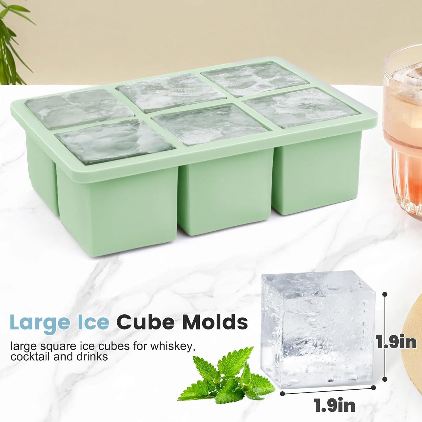 Large Silicone Ice Cube Tray 3Pack, SAWNZC Big Square Ice Cube Molds for Whisky Cocktail, Ice Maker Tray with Lid for Freezer, Easy Release (3, Blue+Green+Purple)