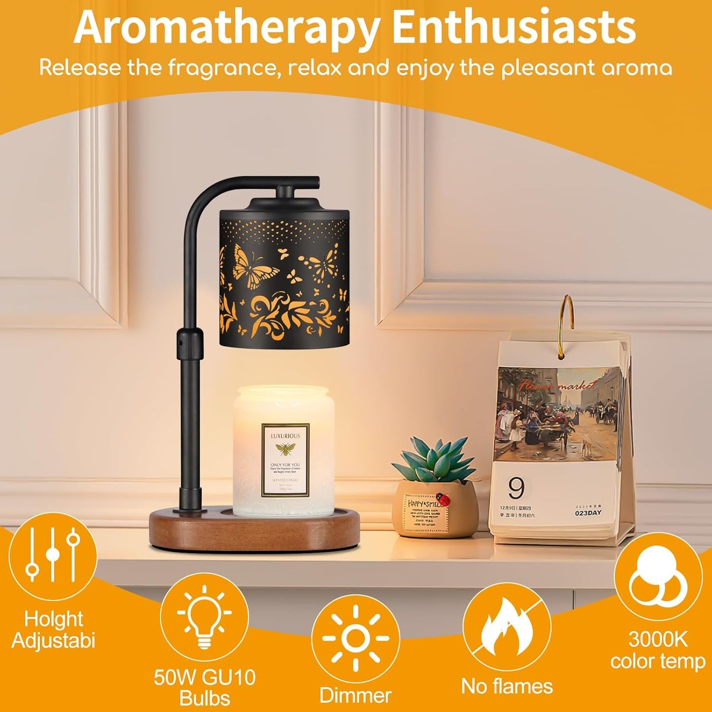 kobodon Candle Warmer Lamp with Timer,Birthday Gifts for Women Mom,Adjustable Height for Scented Jar Candles,Electric Candle Lamp Warmer for Home Decor(Butterfly)