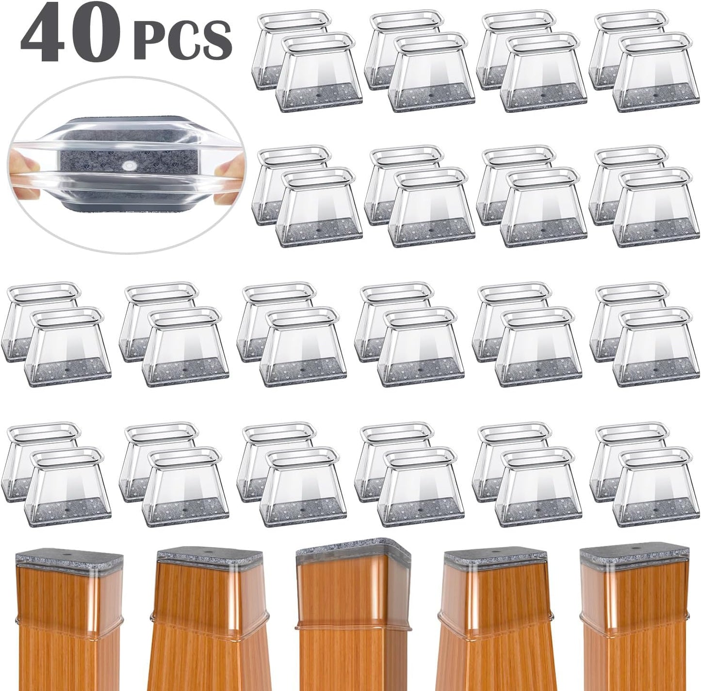 BUMACO Chair Leg Floor Protectors Rectangle Chair Leg Protectors for Hardwood Floors Silicone Pads Covers to Protect Floors(Clear-20 Pcs, Rectangle L Fit (Perimeter: 5"~5-7/8")