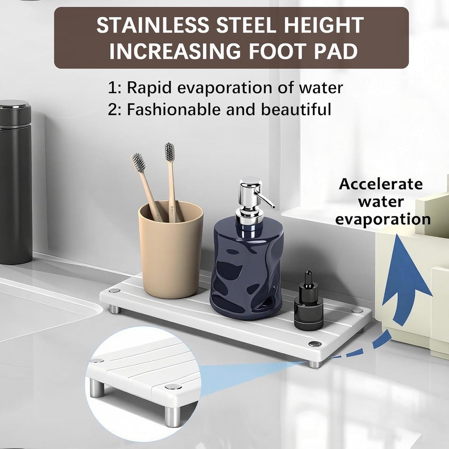 Quick Dry Sink Caddy Kitchen Sink Organizer, Water Absorbing Stone Tray for Sink, Stone Drying Tray, Diatomite Faucet Mat & Protector, Dispenser Sponge Holder, Stone Soap Tray for Bathroom Counter