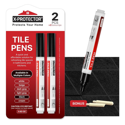 X-Protector Pen for Grout - 2 PCS, Black - Ideal Grout Paint Pens to Make Grout Black Again - Premium Grout Renew Pen with 2 Tips Types - Make Your Grouts Perfect Again!