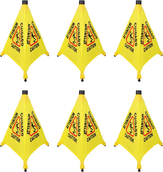 6 Pcs 20 inch Pop up Wet Floor Sign with Storage Tube, Wet Safety Signs Commercial Caution Safety Cone Pop up Caution Sign for Commercial Stores Grocery Restaurant Restroom Office