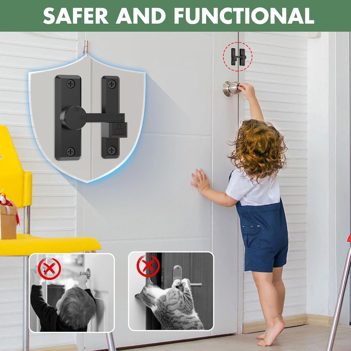 Barn Door Lock Latch, 90/180 Degree Flip Sliding Door Latch for Garage, Bedroom, Cabinet, Sturdy Zinc Alloy Security 90 Degree Lock (Black-2 Pcs)