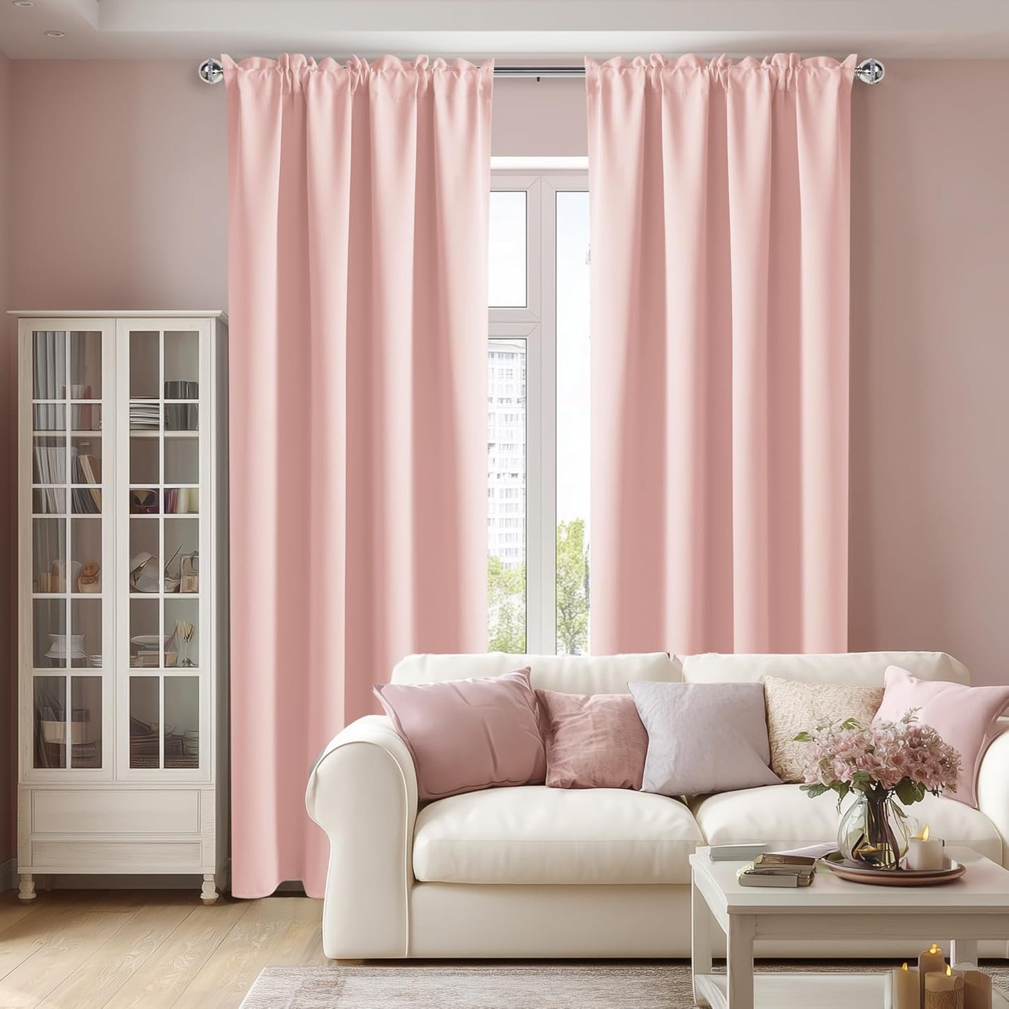 DWCN Blackout Curtains – Thermal Insulated, Energy Saving & Noise Reducing Bedroom and Living Room Curtains, Blush Pink, W 52x L 95 Inch, Set of 2 Rod Pocket Curtain Panels