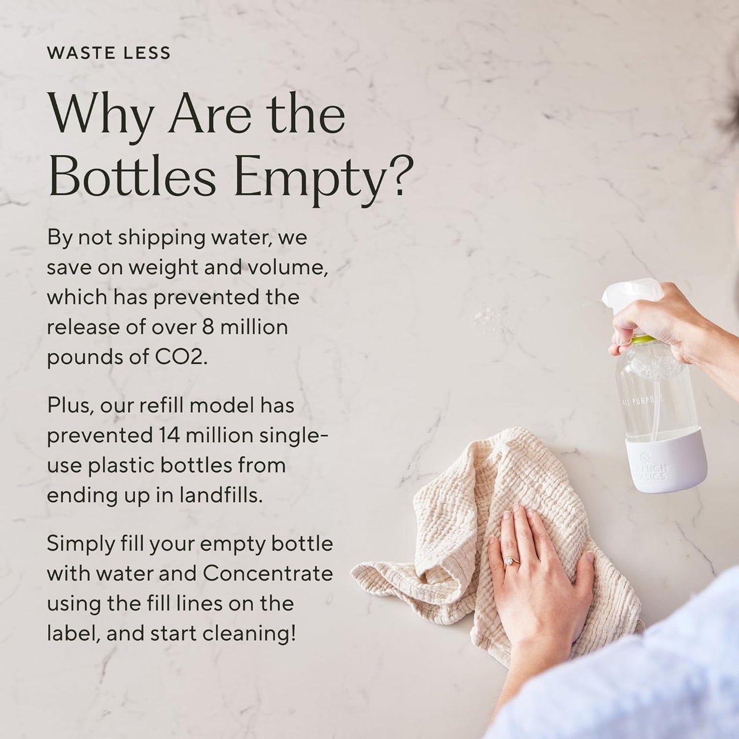 Branch Basics Cleaning Essentials Kit in Glass: All Purpose Cleaner and Bathroom Cleaner - Concentrate (33.8 Oz) + Glass Spray Bottles for Cleaning (16 Oz) Fragrance-Free