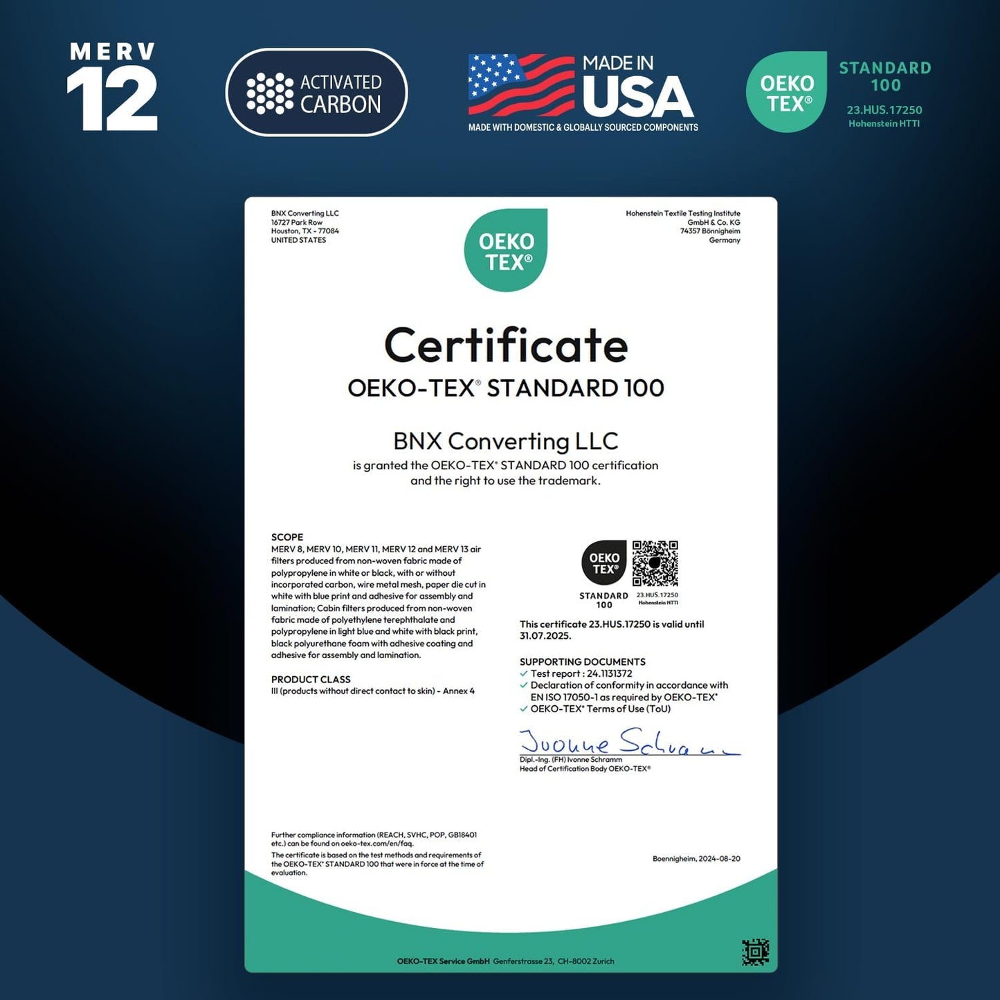 BNX TruFilter 20x20x1 MERV 12 Odor Defense (2-Pack) AC Furnace Air Filter with Activated Carbon - MADE IN USA - Pleated Air Conditioner HVAC AC Furnace Filters - Removes Odor, Mold, Bacteria, Smoke