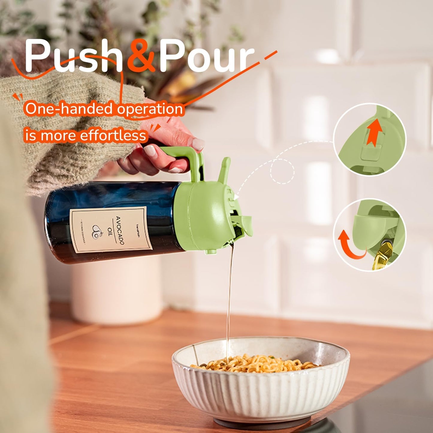 TrendPlain 16oz/470ml Blue Glass Olive Oil Sprayer for Cooking - 2 in 1 Olive Oil Dispenser for Kitchen Gadgets, Air Fryer, Salad, and BBQ - Green