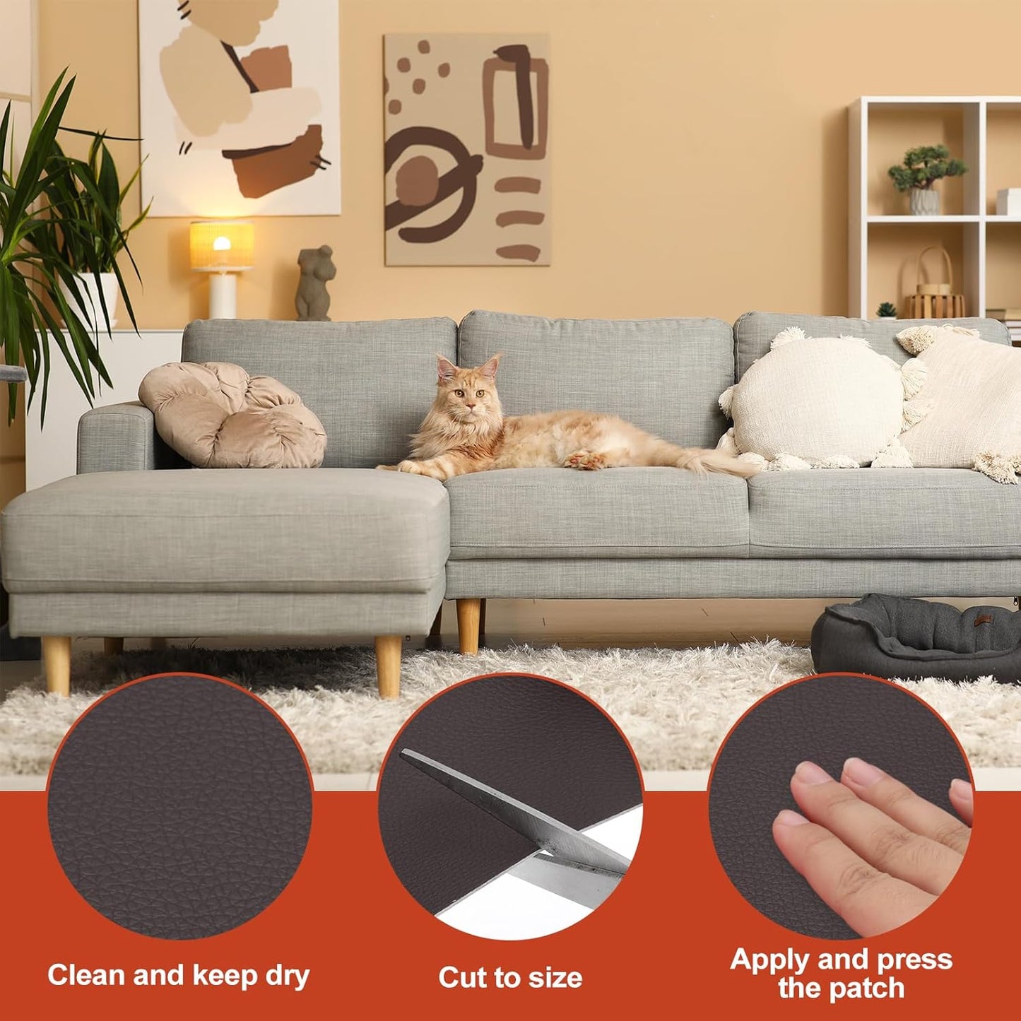 PATIKIL Leather Patches Tape for Furniture, 3.2 x 61 Inch Self Adhesive Vinyl Leather Repair Kit Cover Sheet for Couch, Sofa, Car Seats, Office Chair, Deep Coffee