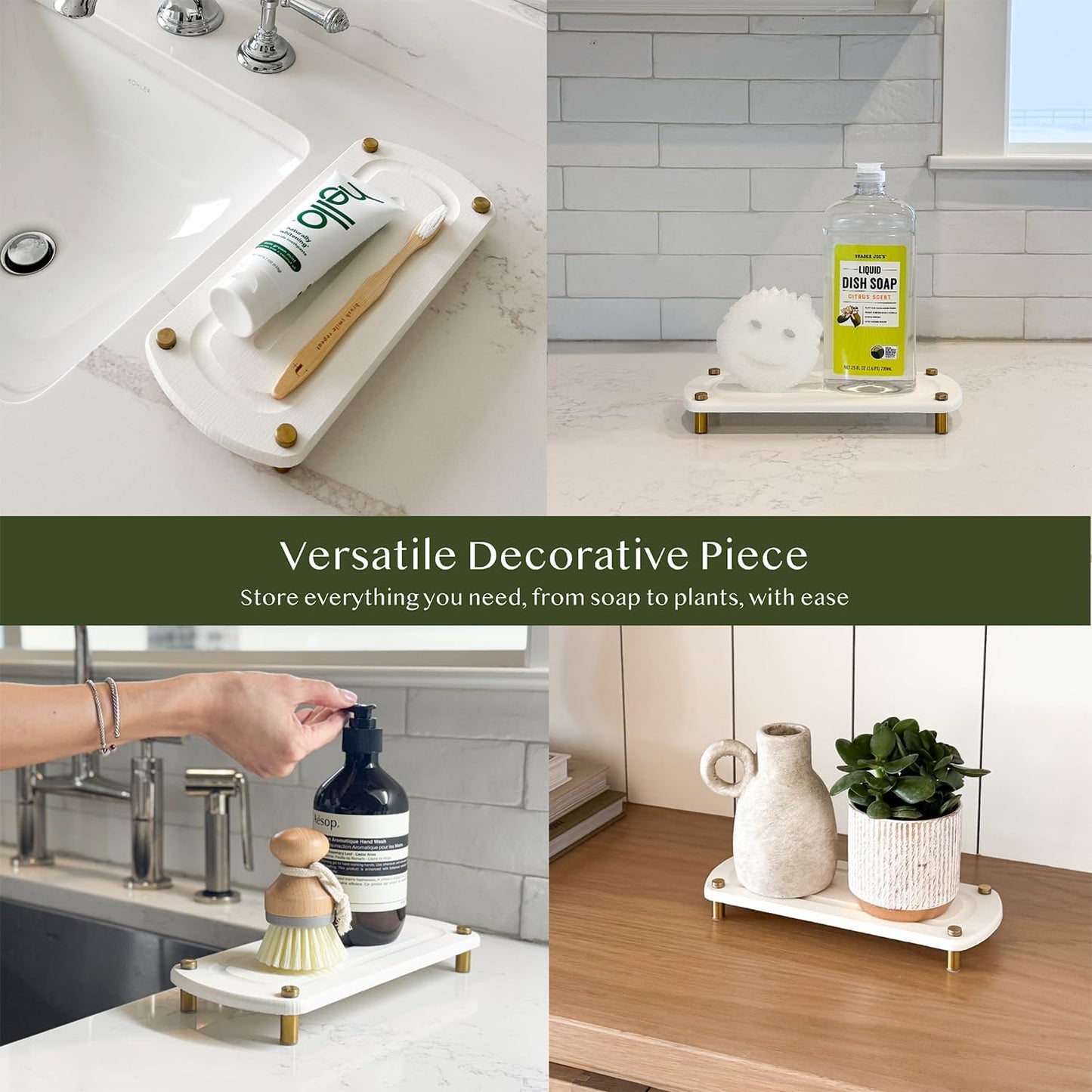 2PCS Water Absorbing Stone Soap Tray for Kitchen Bathroom Sink, Quick Dry Diatomaceous Earth Drying Rack and Shower Caddy, Soap Dispenser and Sponge Holder Organizer for Countertop, TWINKLE MOMENT; Pure White