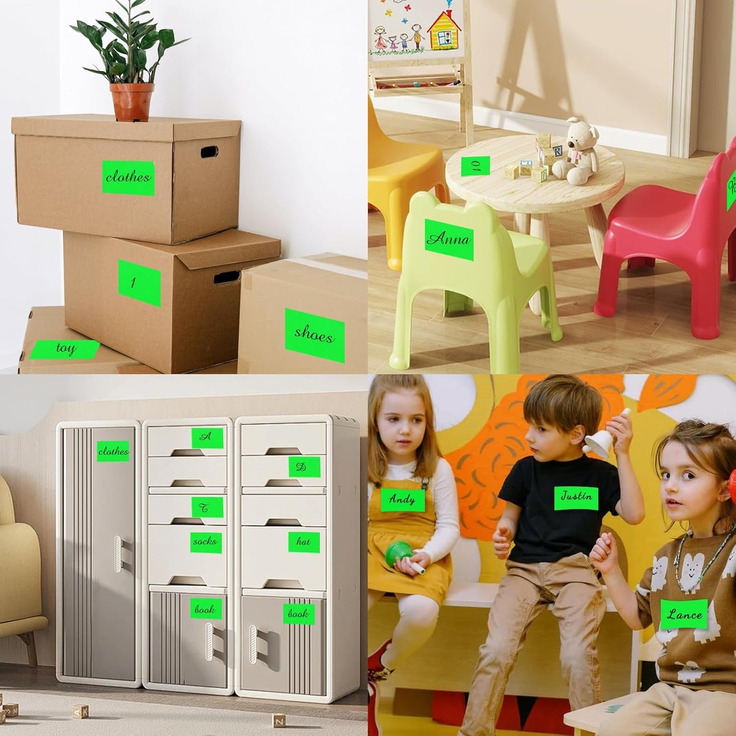 STARLIBOO 3"X5" Rectangle Color Coding Labels, Removable Square Label Inventory Stickers, Permanent Warehouse Moving Box Square Label (250Labels, Fluorescent Green)