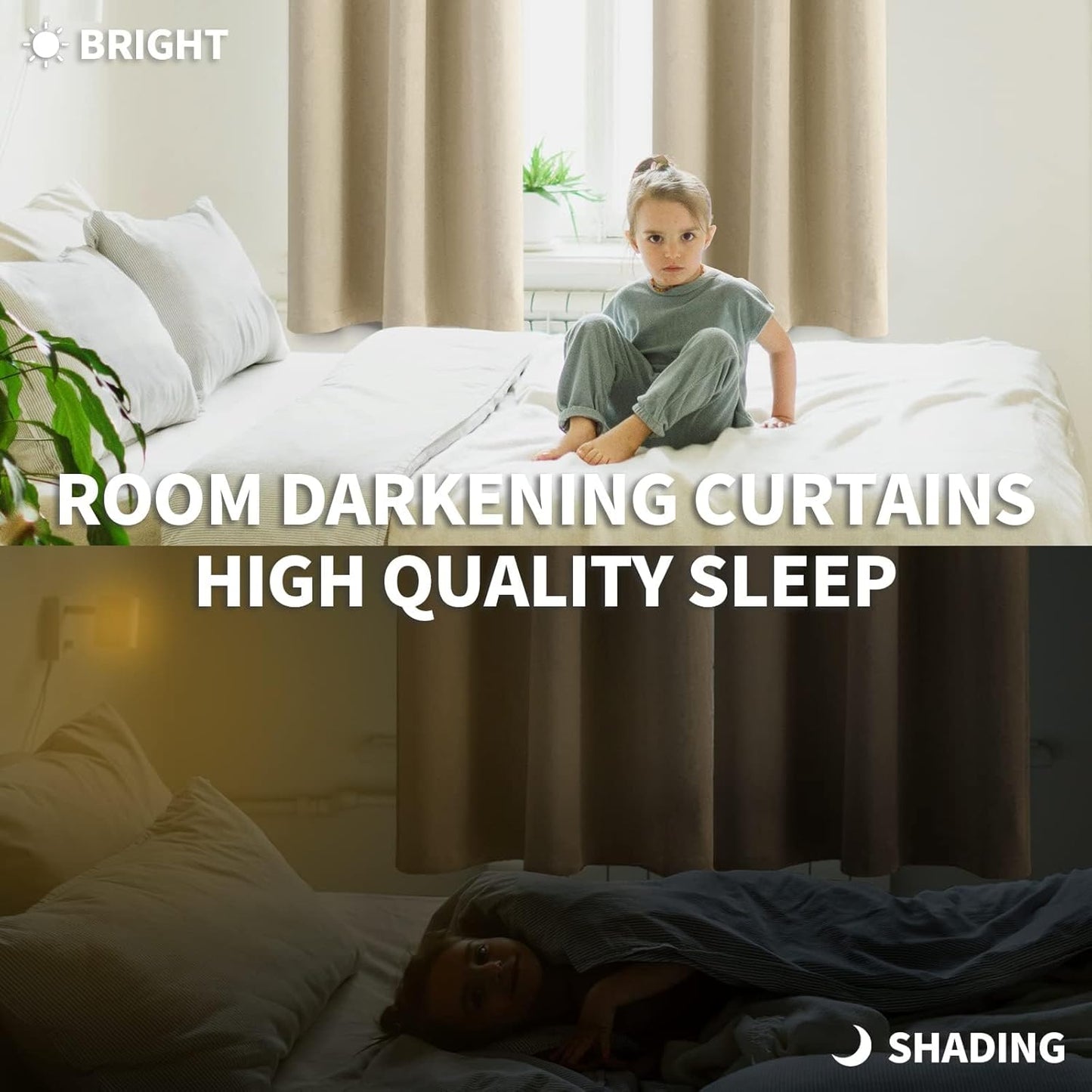 BGment Beige Blackout Curtains for Bedroom Kitchen 45 Inches Long - Short Thermal Insulated Drapes with Rod Pocket Privacy for Bathroom Small Window, 34 x 45 Inch, 2 Panels