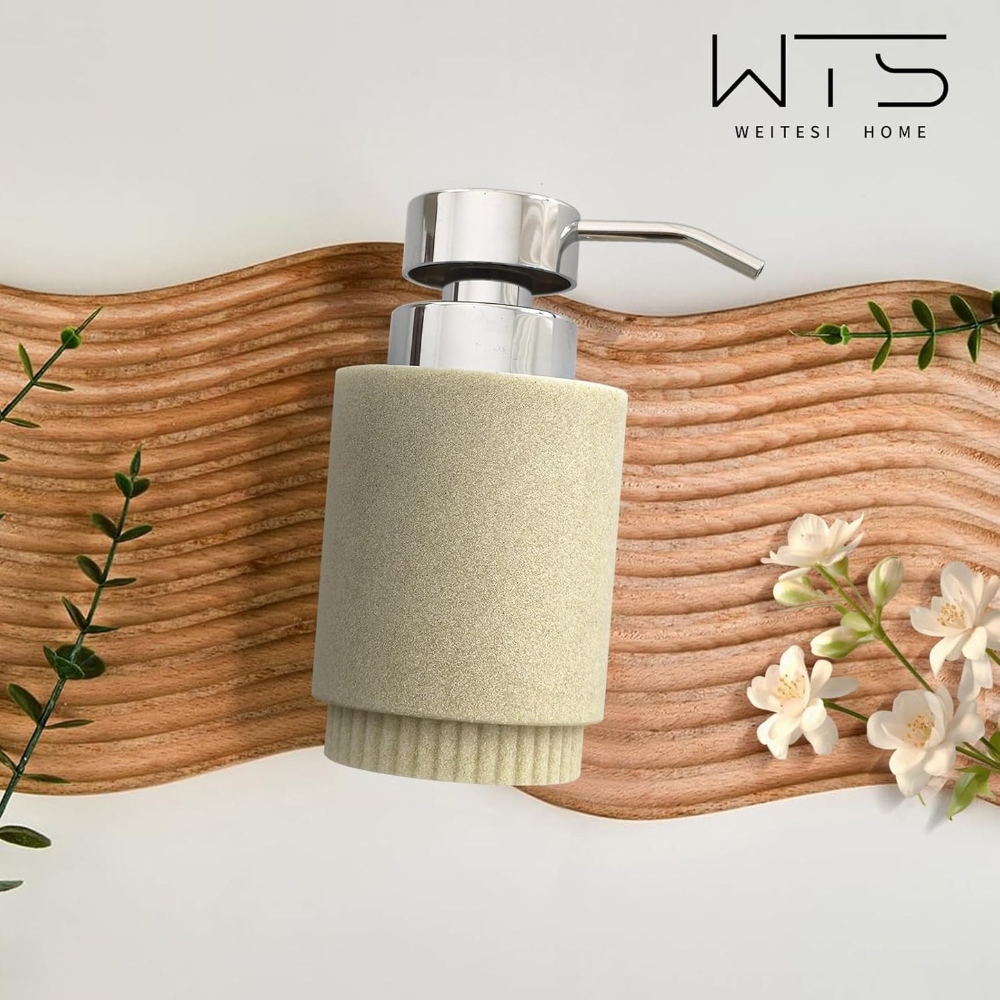 Resin Soap Dispenser for Bathroom, Hand Lotion Liquid Dispenser Easy-to-Press with Reusable Plastic Pump for Shampoo Bathroom Kitchen Countertop Rust-Proof 10 oz Beige