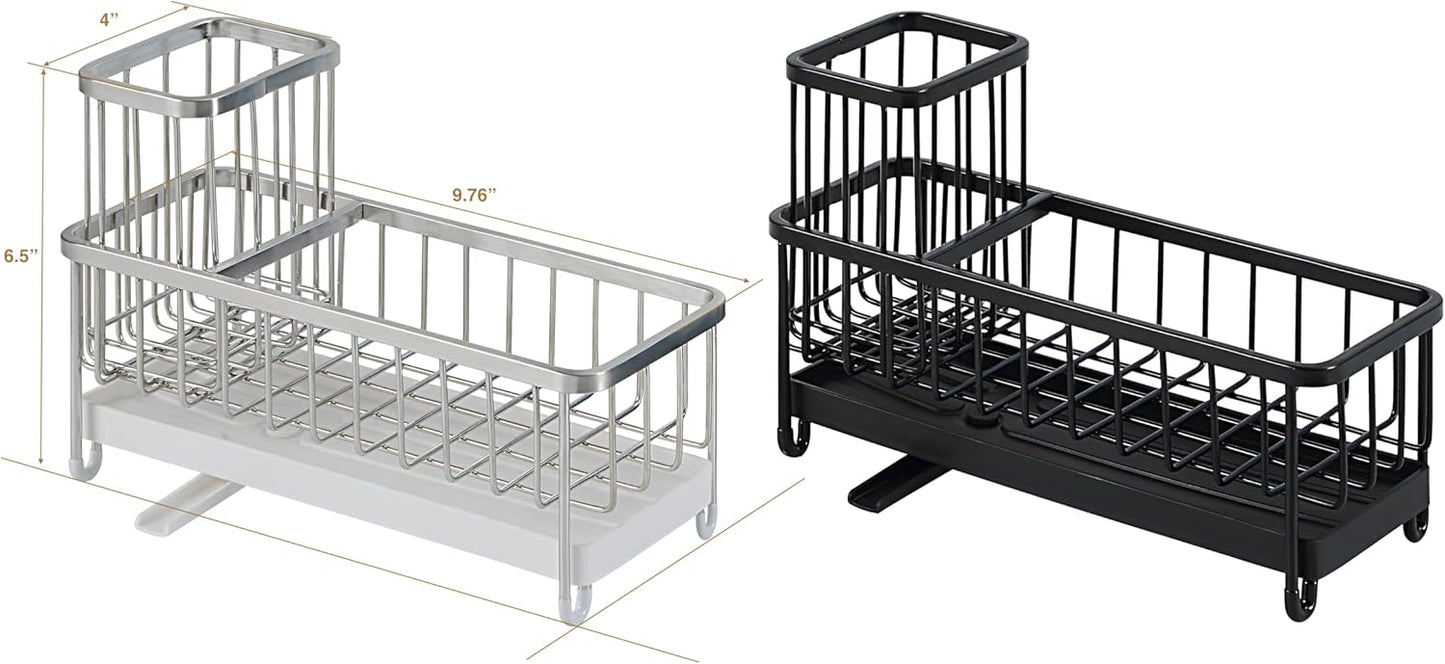 SunnyPoint Never Rust Stainless Utensil, Sink Cleaning Tools Holder for Kitchen Sink with Drain Board; Dish Wand, Sponge, Soap Dispenser, Utensil Organizer Caddy (S.N)