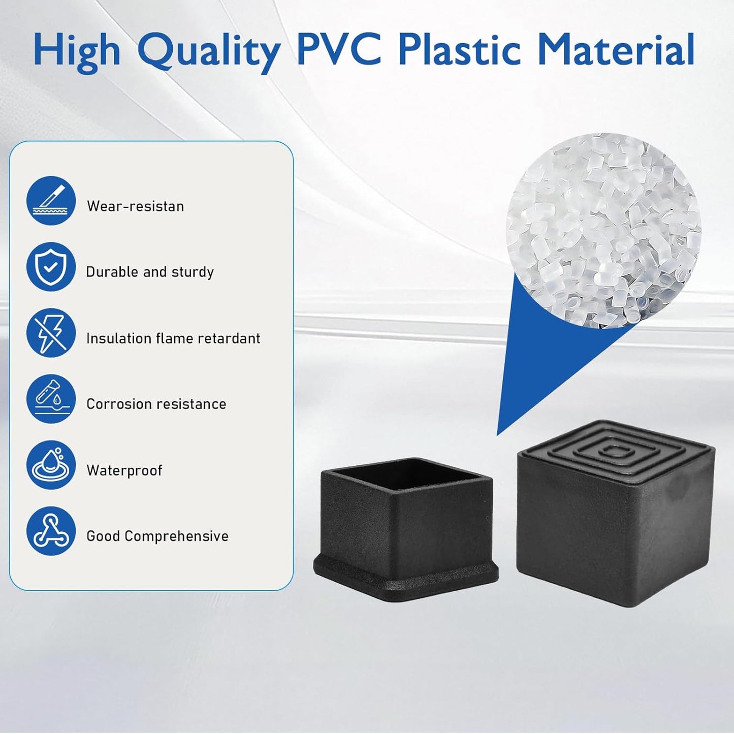 32 Pcs 5/8" x 5/8" Square Rubber Chair Leg Caps, PVC Table Leg Covers, Flexible & Anti-Slip Furniture Leg End Caps, Chair Leg Floor Protectors for Bar Stool Leg Patio Indoor, Black