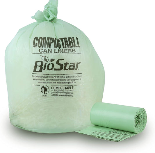Plasticplace 40-45 Gallon Compostable Trash Bags │ 1 Mil │ Green Tint Garbage Can Liners │ 40” x 46” (50 Count)