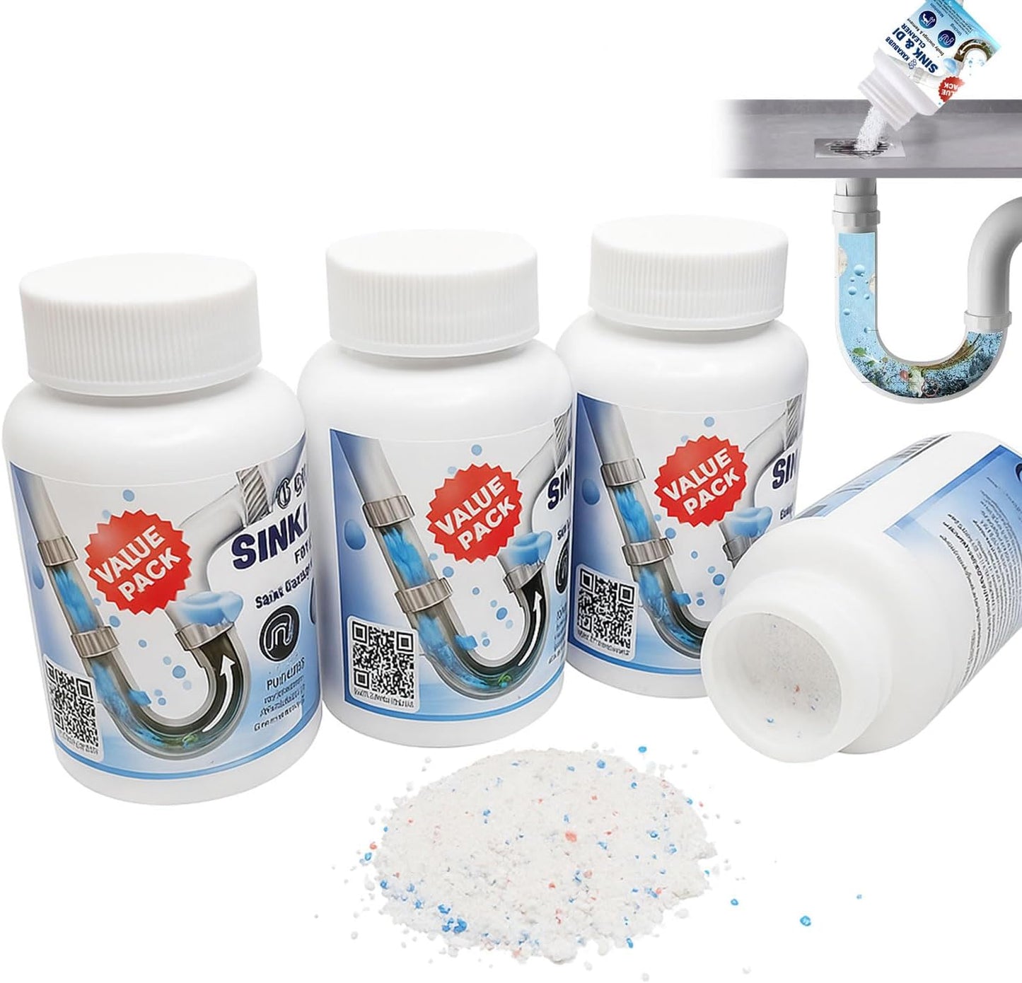 Pipe Dredge, Powerful Foaming Sink & Drain Cleaner Powder for Kitchen, Toilet & Pipeline Cleaning, Fast-Acting Clog Remover (2pcs or 4pcs) (4 bottles)