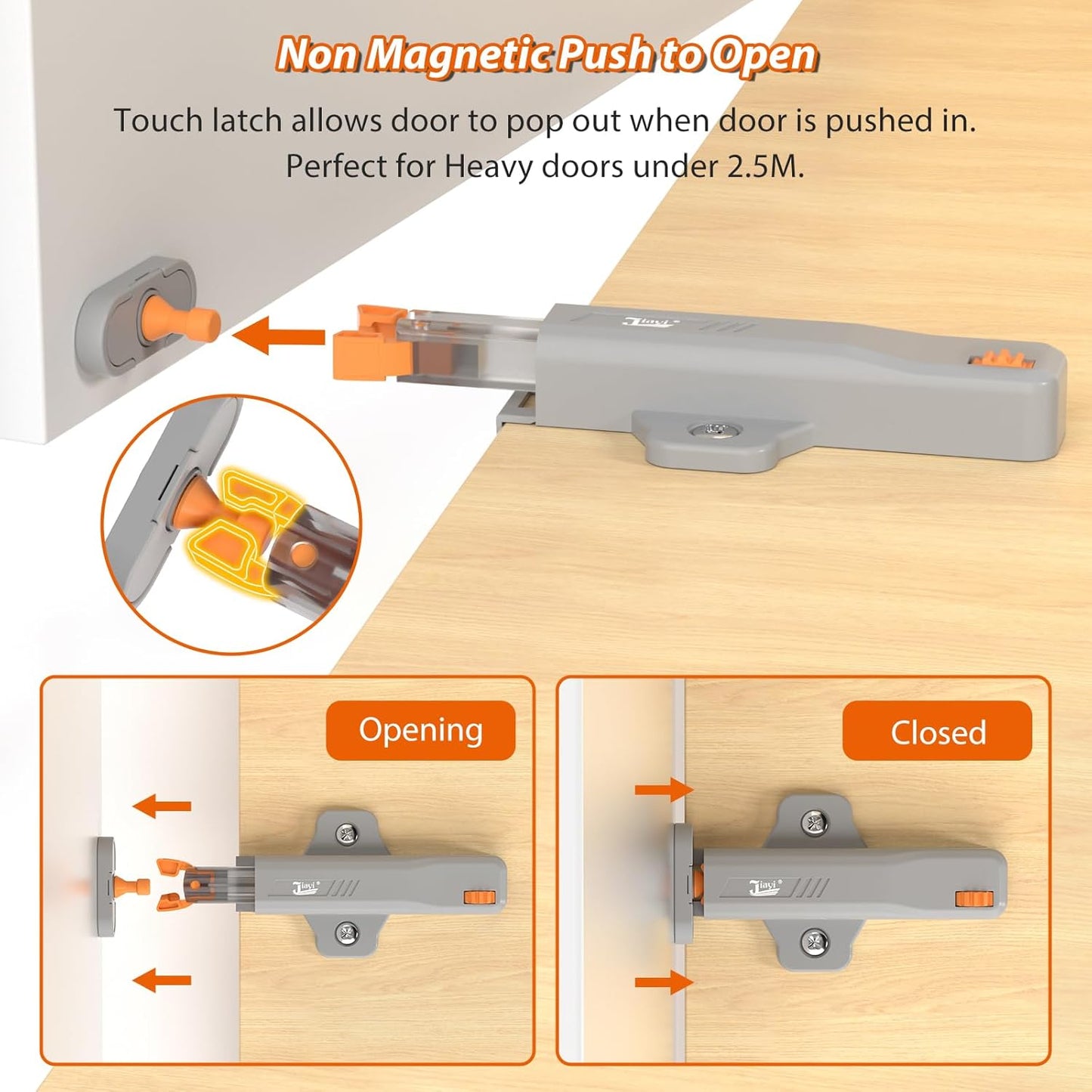 Push Touch Latches for Cabinets, Jiayi 4 Pack Heavy Duty Push Lock Door Latch, Cabinet Press Out Latch for Door, Non Magnetic RV Drawer Catch Closure, Open Latch Kitchen Hidden Door Opener