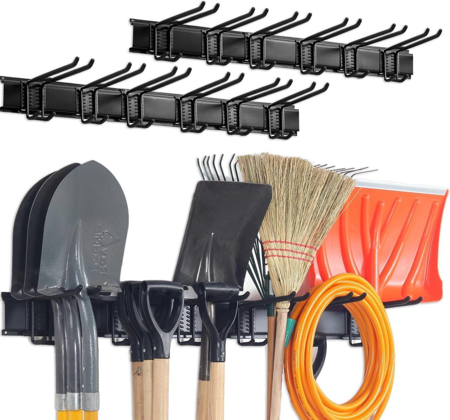 Wall Mount Tool Storage Rack, Garage Organization, Heavy Duty Garage Storage Tool Organizer, Garden Tool Wall Hooks and Hangers, Hold Up to 350lbs Black 2Pack