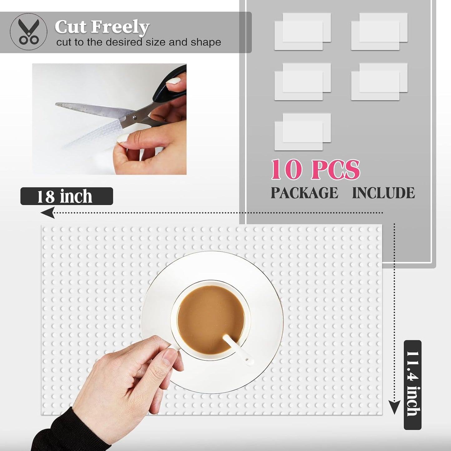 10Pcs Refrigerator Liners, Washable Fridge Liner Shelf Mats Refrigerator Pads for Cupboard Cabinet Drawer Home Kitchen Accessories Organization (Clear)