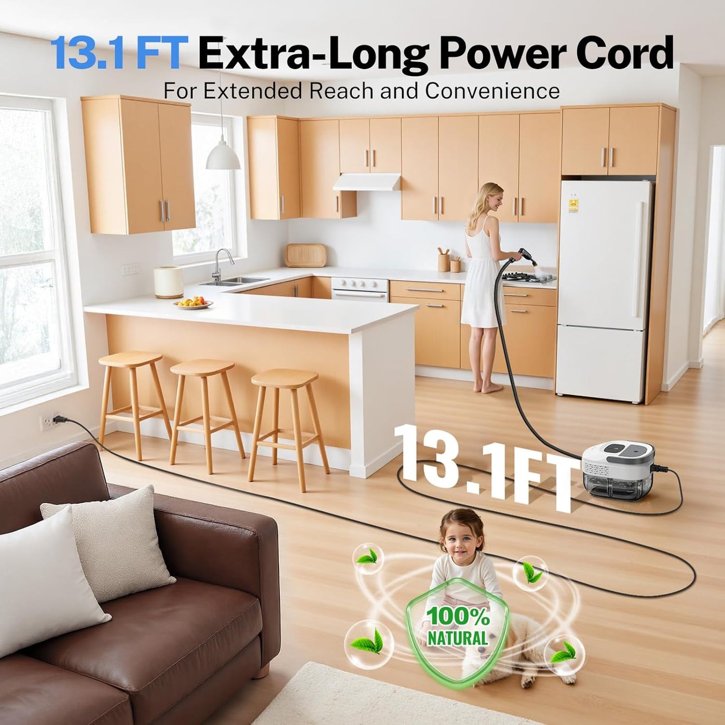 ODSD Steam Cleaner for Home & Car, 3-Level Adjustable Steamer for Cleaning, 15s Heat-Up & 1.6L Large Tank, Handheld Steam Cleaner for Car Detailing, Home, Tile, Grout, Furniture with 15pcs Accessories