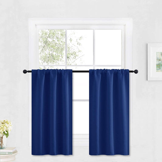 RYB HOME Blackout Curtains Small Window Decor Energy Efficiency Drapes for Kitchen Bedroom Basement Bath Tub Cafe, 29 inch Width x 36 inch Length, Marine Blue, 2 Panels