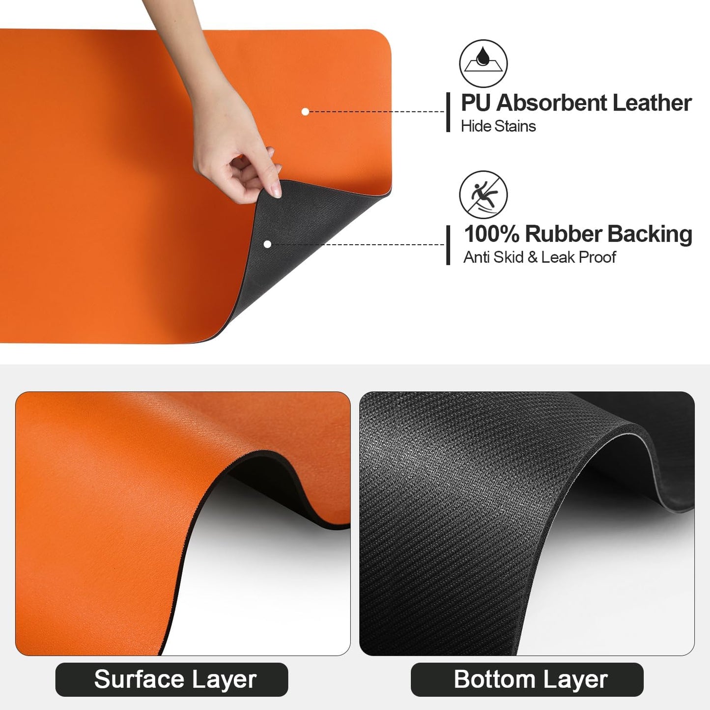 Dish Drying Mat for Kitchen Counter | Coffee Bar Mat for Countertops | Heat Resistant Drainer Mat with Non-slip Rubber Backed | Hide Stain Kitchen Absorbent Draining Mat | Orange 16"x18"