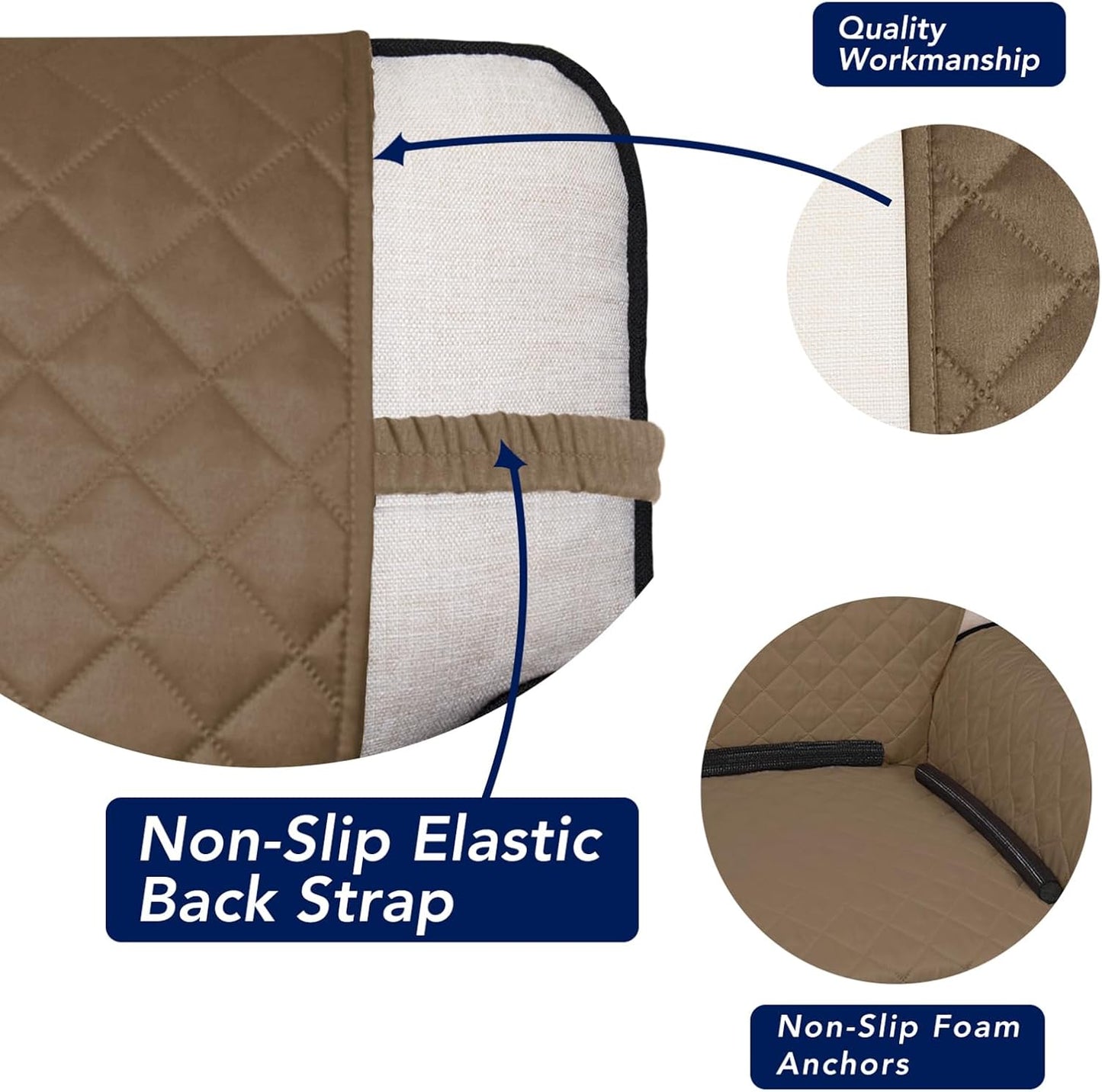 PureFit Reversible Quilted Sofa Cover, Water Resistant Slipcover Furniture Protector, Washable Couch Cover with Non Slip and Elastic Straps for Kids, Dogs, Pets (Oversized Chair, Camel/Ivory)