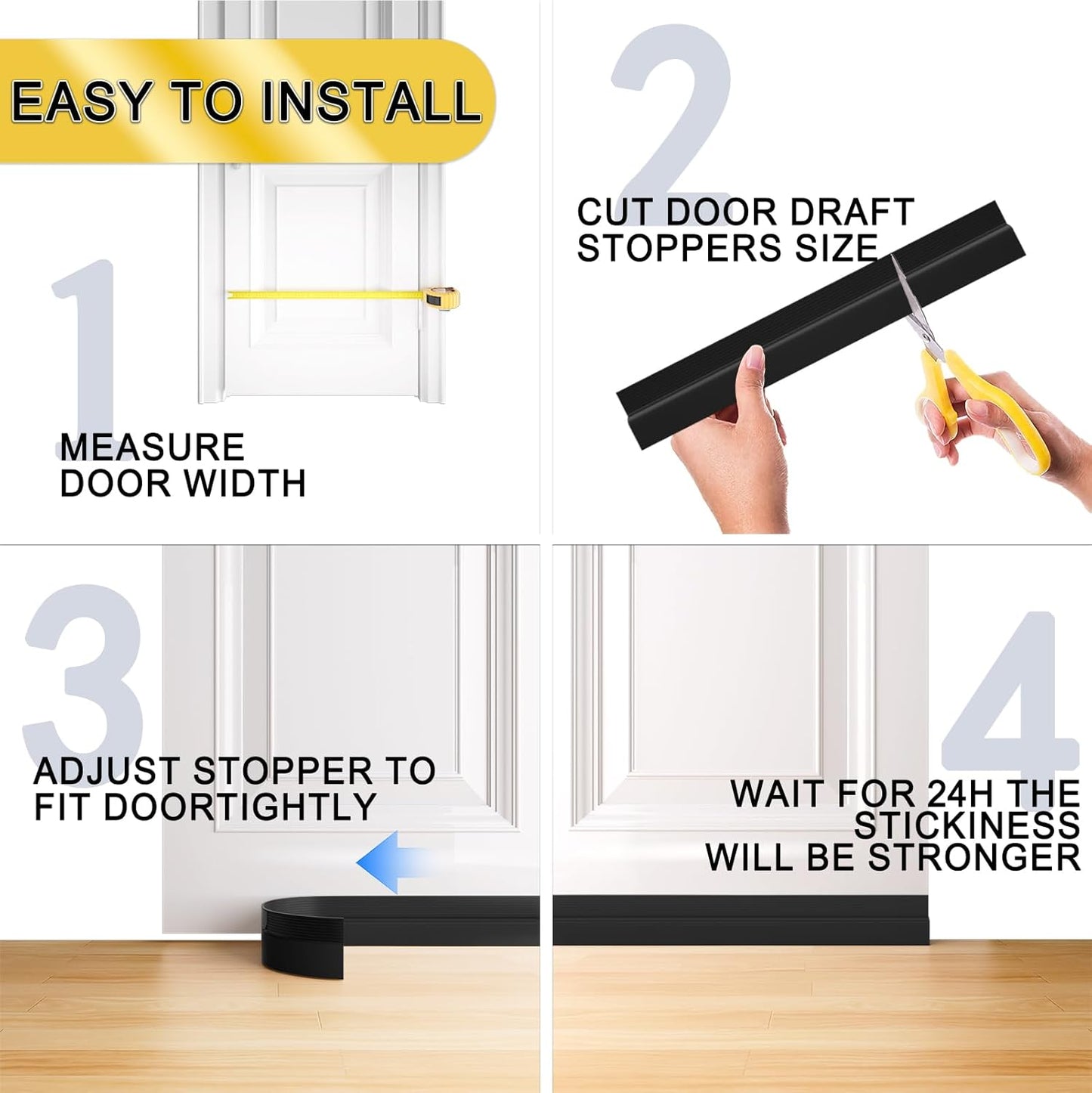 Door Draft Stopper,Door Sweep for Bottom of Door,Weather Stripping Door Seal Draft Guard Blocker Noise Cold Air Insulation Soundproofing for Exterior Interior Home Improvement(Black, 78")