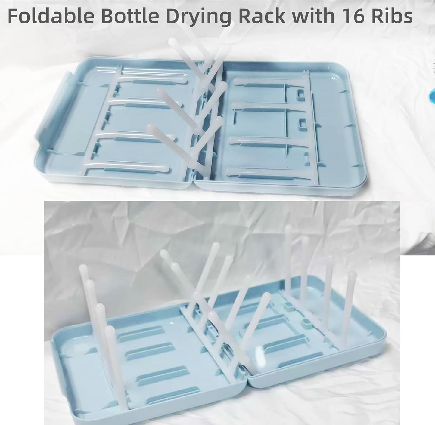Travel Bottle Drying Rack Space Saving,Foldable Bottle Drain Rack with 16 Ribs,Portable Baby Bottle Drying Rack for Bottles,Breast Pumps and Other Feeding Accessories,Widely Used Daily Basis