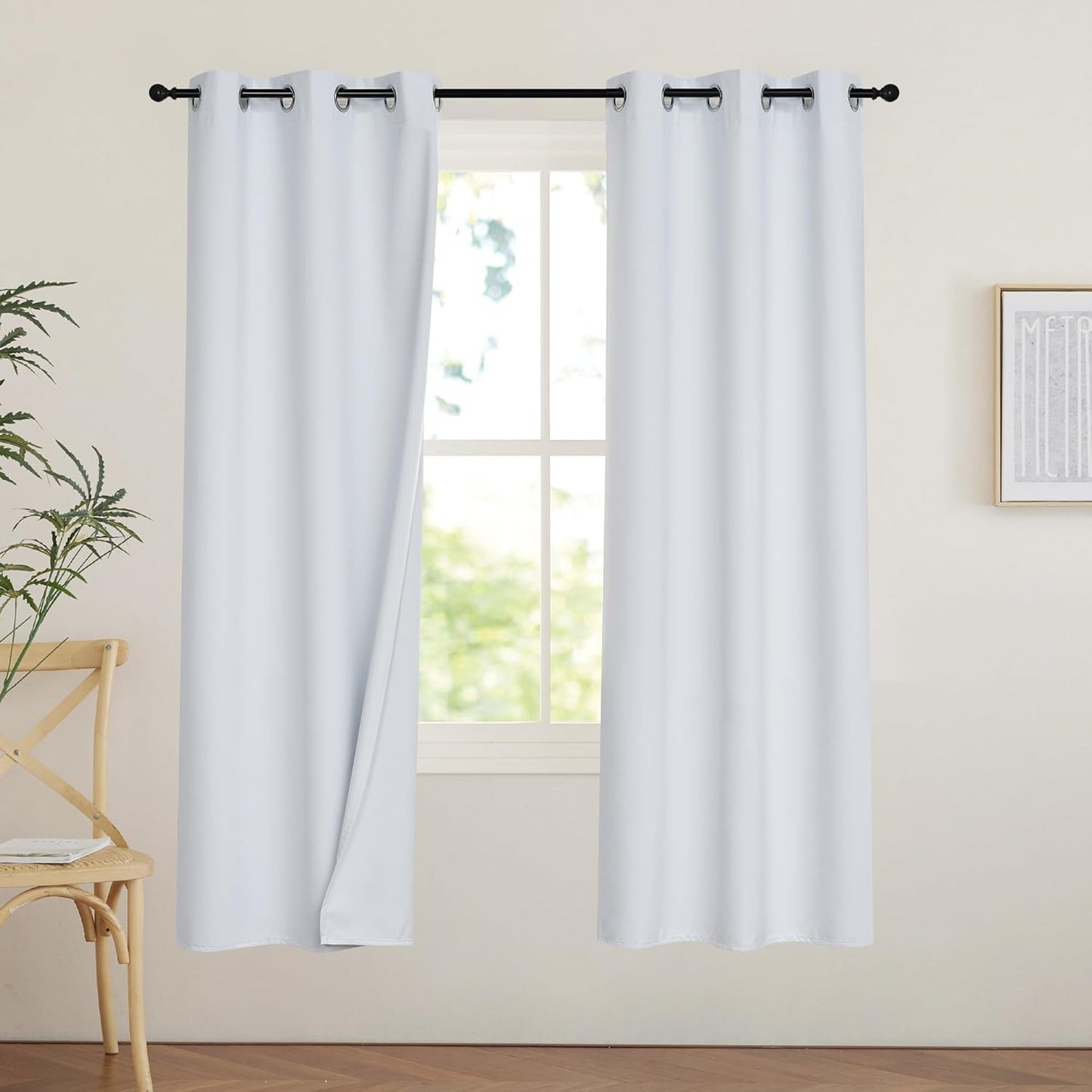 PONY DANCE White 100% Black Out Curtains 63 inch Length, Thermal Insulated Window Treatment Blacout Drapes for Bedroom, Room Darkening Noise Reducing Curtains for Living Room(2 Panels, 34 inches Wide)