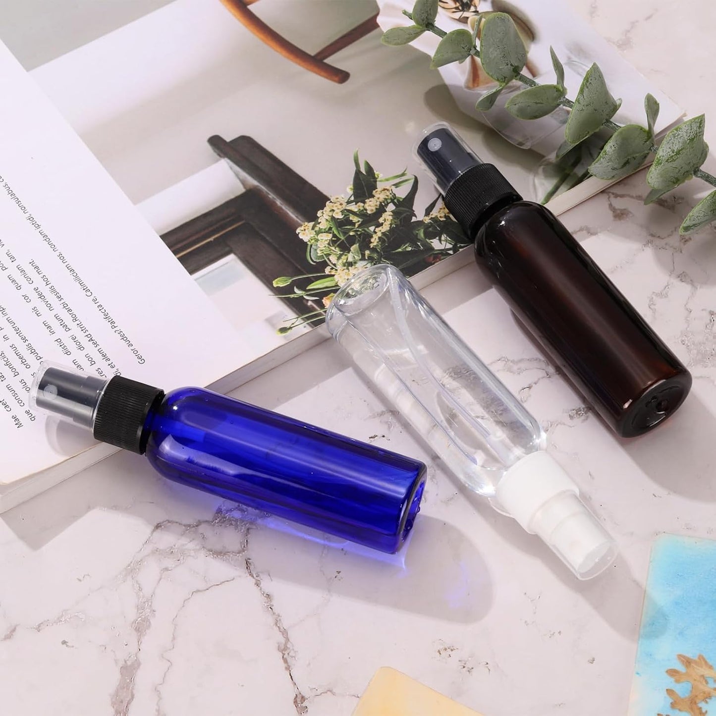 uxcell 10 Pack Spray Bottles, 2Oz/60ML Reusable Clear Empty Mist Plastic Mini Travel Bottle Set,Small Refillable Liquid Containers for Household Use, Essential Oil, Cleaning (Brown Black)