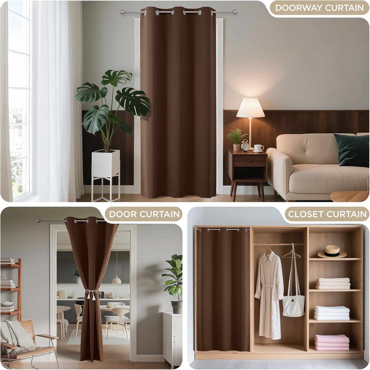 Joydeco Blackout Door Curtain for Doorway Privacy 78 Inches Long, Grommet Closet Curtain for Open Closet, Room Divider for Bedroom Living Room (Brown, 40Wx78L, 1 Panel)