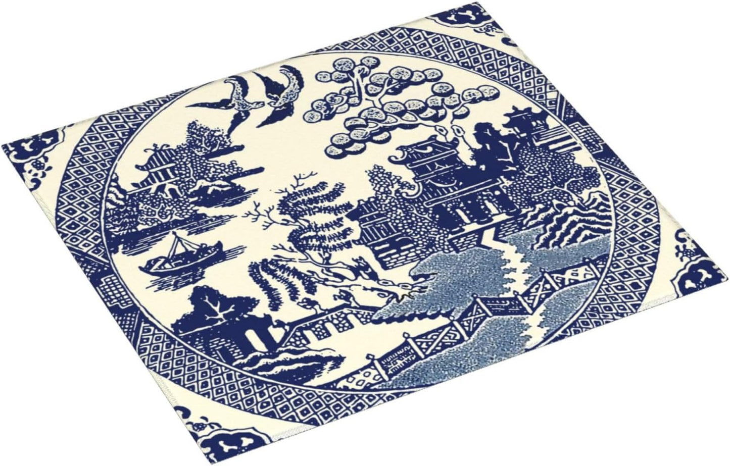 Dish Drying Mat For Kitchen Counter Absorbent Dish Mat Reversible Drainer Drying Kitchen Mat (Oriental Style Chinese Blue Willow, 16"x18")