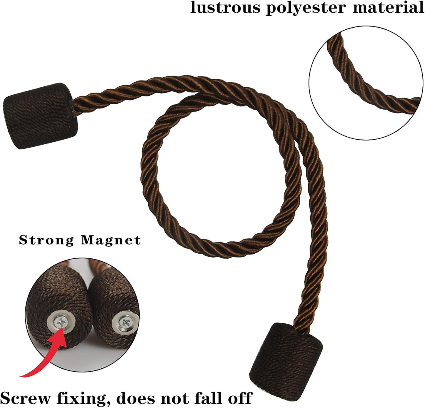 2 Pack Strong Magnetic Curtain Tiebacks Outdoor Elegant Decorative Tie Backs Modern Rope Tiebacks for Drapes Window Curtain Holdbacks for Draperies- Coffee