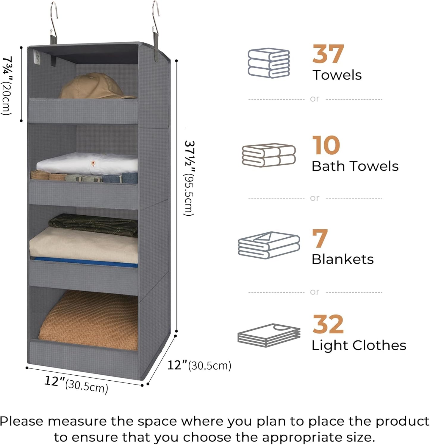 GRANNY SAYS 4-Shelf Hanging Organizer, Closet Hanging Shelves, Closet Hanging Storage Organizers, Organization for Bedroom, Living Room, Baby Nursery, Camper Accessories, Gray, 2-Pack