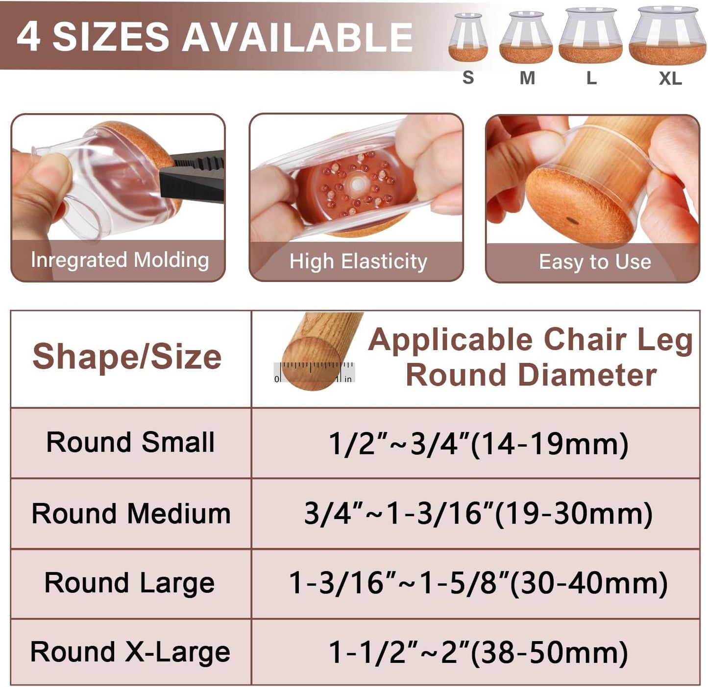 Chair Leg Floor Protectors Round Chair Leg Protectors for Hardwood Floors Silicone Caps Felt Furniture Pads Covers Anti-Scratch Reduce Noise 16 Pack Clear Round X-Large Fit 1-1/2" to 2" (38-50mm)