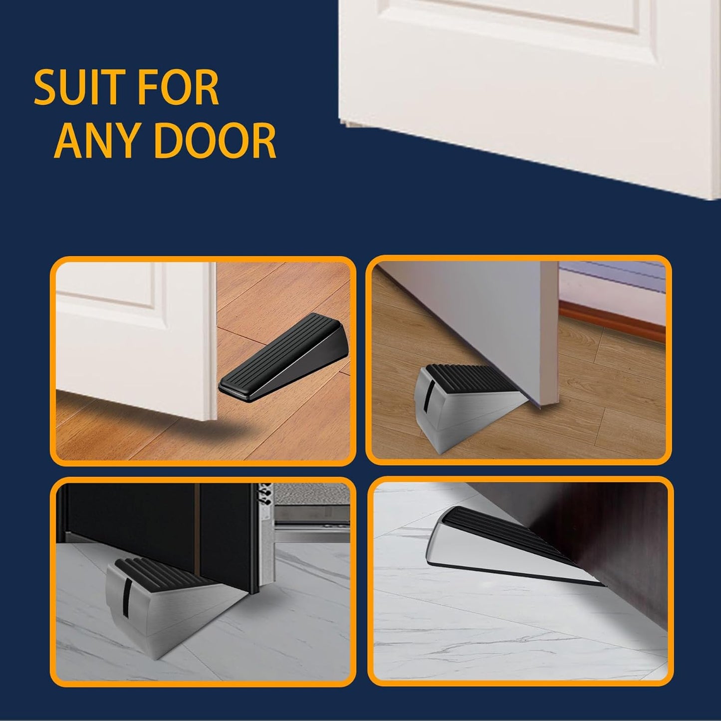 Strongest Door Stopper for Bottom of Door, Heavy Duty Door Stop Wedge Made of Premium Quality Zinc and Rubber Suits Any Heavy Door Any Smooth Floor