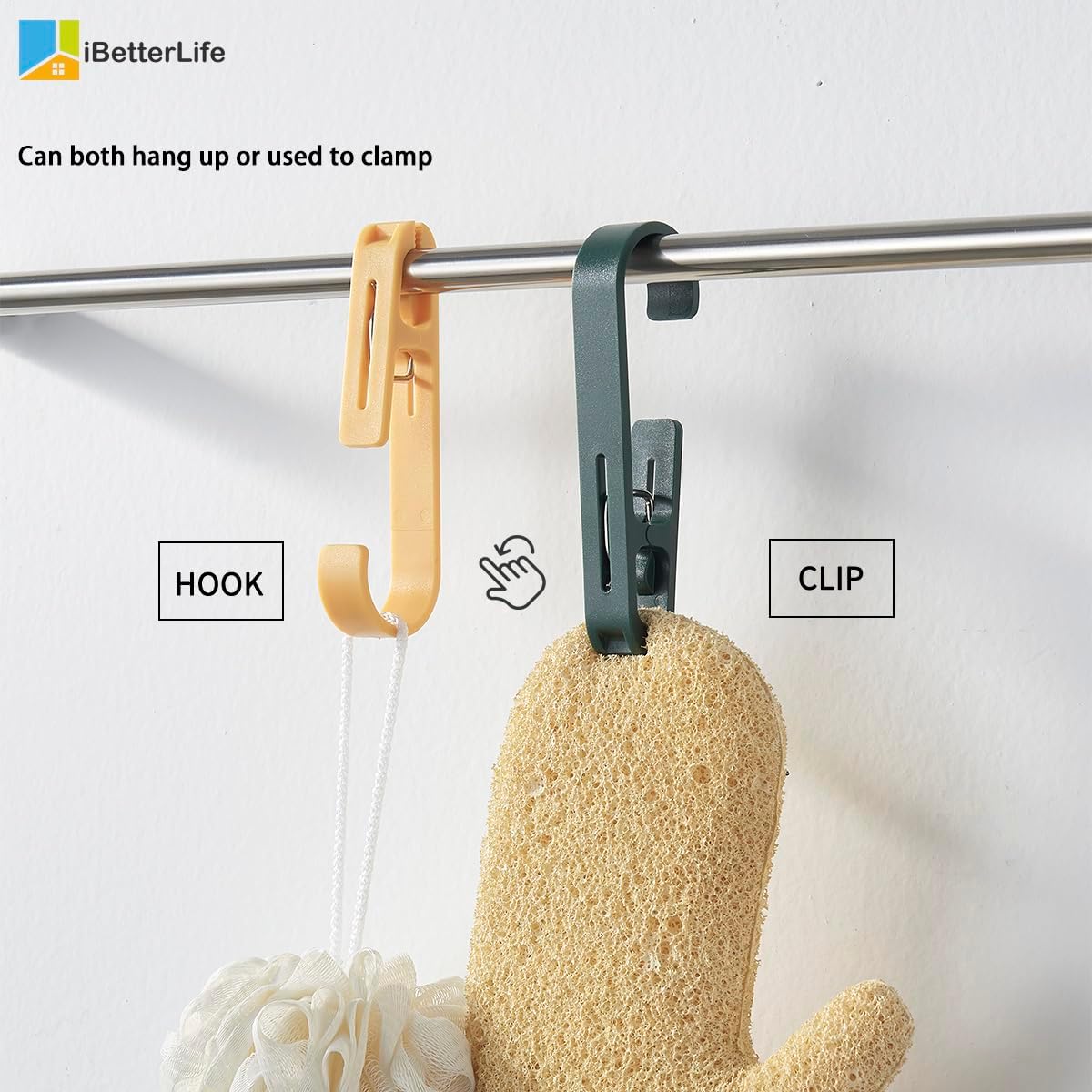 iBetterLife Laundry Hooks Hanging Clips - 4Pcs Heavy Duty Outdoor Clothes Pins, Closet Organizer Single Clip Hangers Clamps Socks Boot Bras Underwear Kids Towels for Bathroom Wardrobe Kitchen Office