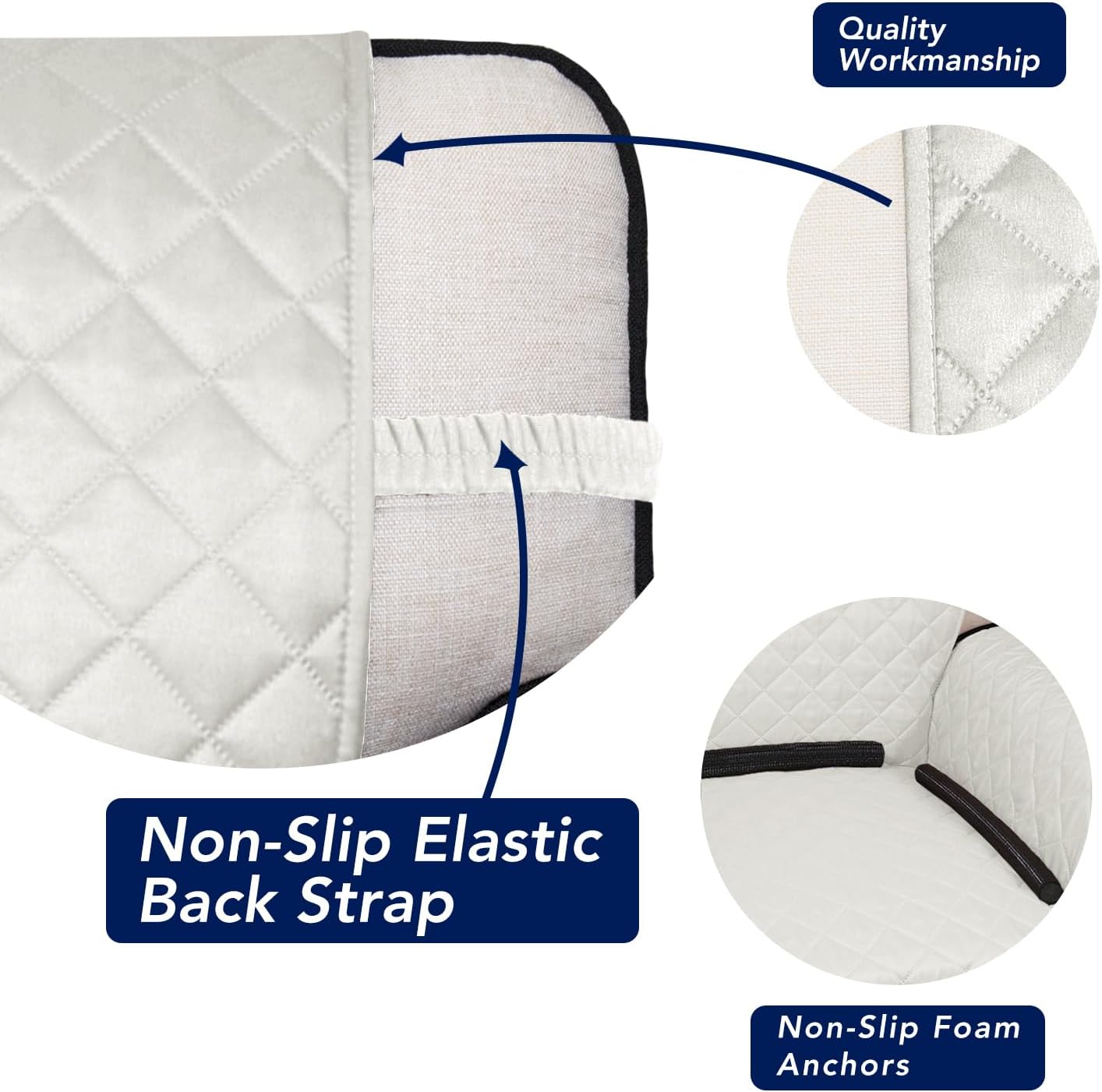 PureFit Reversible Quilted Sofa Cover, Water Resistant Slipcover Furniture Protector, Washable Couch Cover with Non Slip and Elastic Straps for Kids, Dogs, Pets (Sofa, Ivory/Ivory)