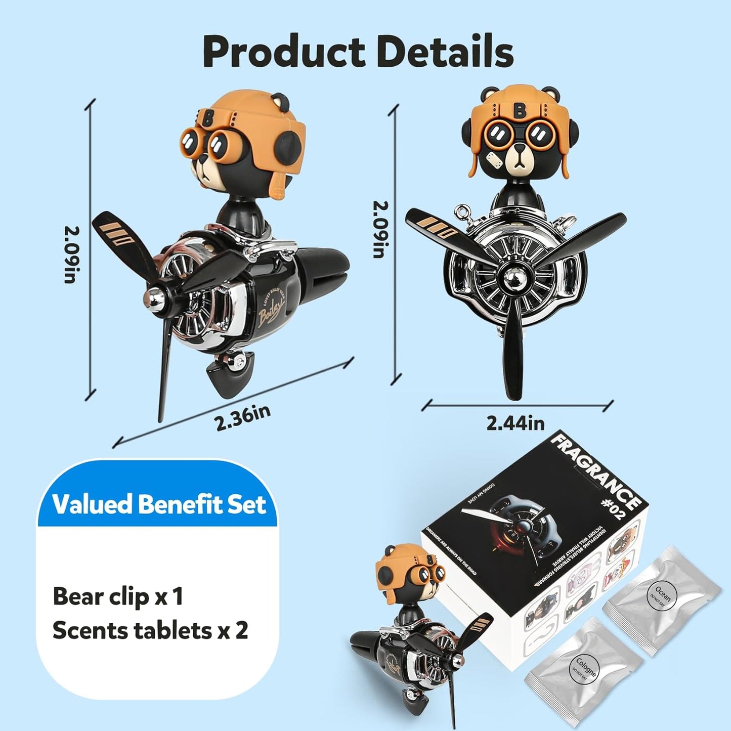 Bear Pilot Car Fresheners Vent Clip Cute Teddy New Car Scent Automotive Air Fresheners Cartoon Air Outlet Aromatherapy Ornament Thank You Gifts for Him Her Friends, Families