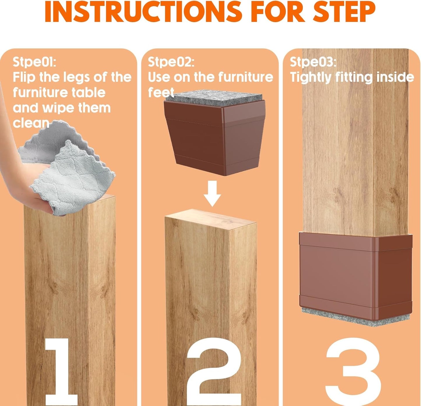 Rectangle Chair Leg Protectors for Hardwood Floors,16 PCS Silicone Covers to Protect Wood Tile Floors Felt Pads Furniture Leg Caps Reduce Noise. Easy to Move.(Brown,2 x 4 Inch,Rectangle)