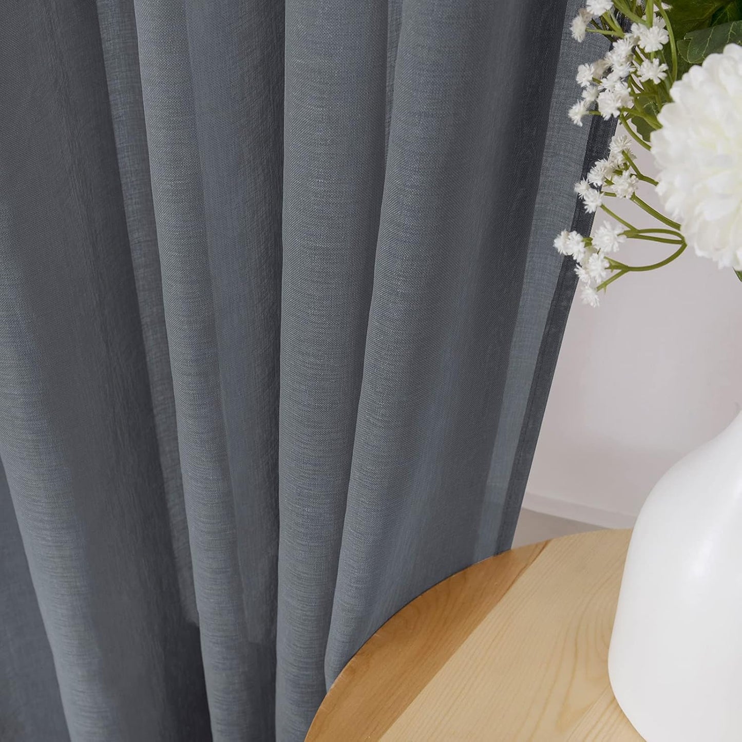 Tollpiz Sheer Curtain Linen Textured Bedroom Curtains Sheer Light Filtering Rod Pocket Voile Curtain for Living Room, 54 x 95 inches Long, Dark Grey, Set of 2 Panels