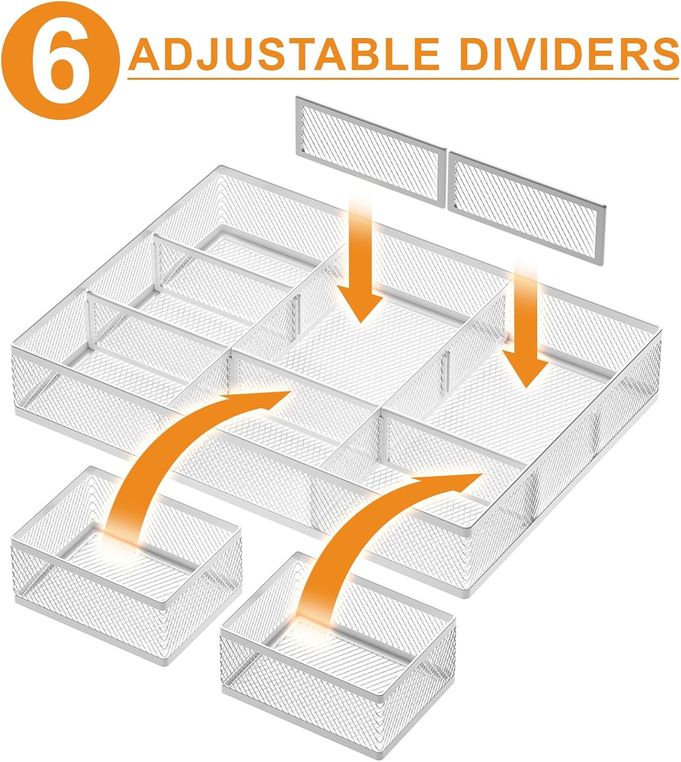 Marbrasse 3 Packs White Desk Drawer Organizers,Drawer Organizer Tray with 9 Adjustable Compartments,Junk Drawer for Makeup & Vanity, Office Desk Supplies and Accessories（White）