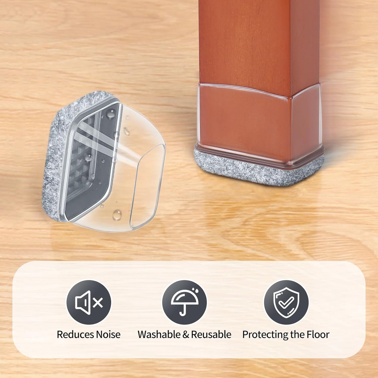 Ezprotekt 16 Pcs Rectangle Grey Felt Chair Leg Floor Protectors for Hardwood Floors, Rectangle Silicone Chair Leg Caps, Furniture Leg Covers Cups for Chair Table (Fit W :0.6-0.8", L: 0.9-1.3")