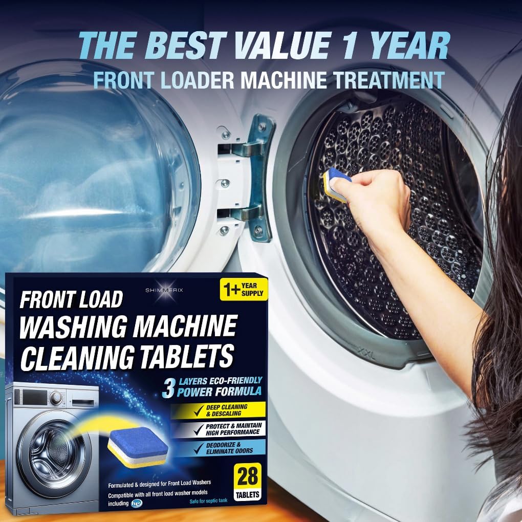 Washing Machine Cleaner Tablets Front Loader 28 Pack & Dishwasher Cleaner Deodorizer Descaler Tablets 28 Pack Bundle - 1 Plus Year Supply - Septic Safe Eco Friendly Formula